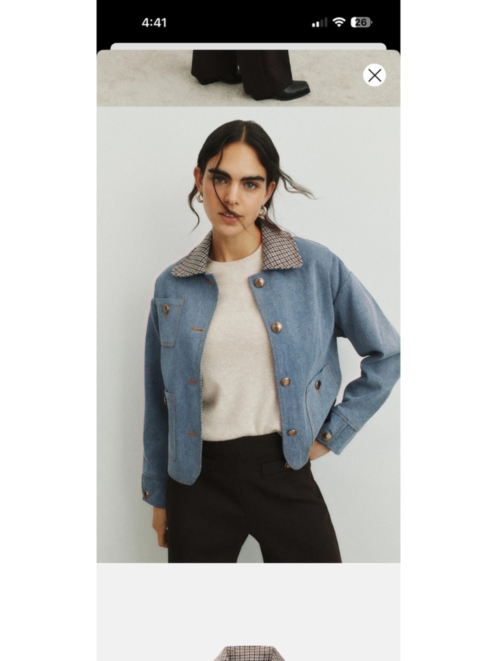 Sandro Denim Jacket w/ Contrast Tweed Collar Light Blue Size 36 (US 4) Fall